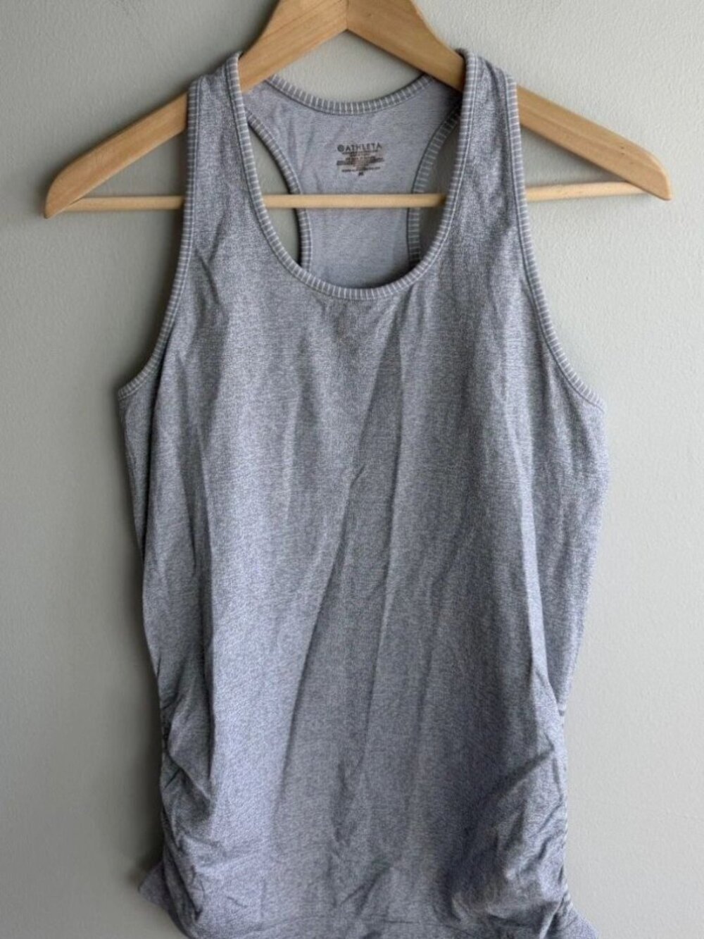 Athleta Gray Heathered Racerback Tank Top Ruched Sides Workout Size Medium Wm’s